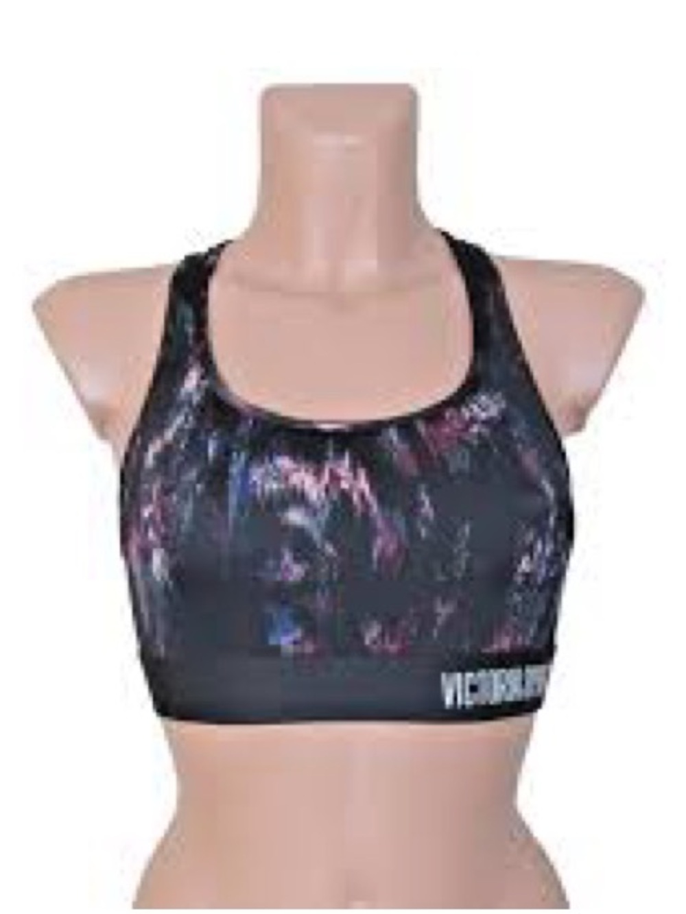 Victoria's Secret Black Sports Bra with Red & Blue Abstract Accents